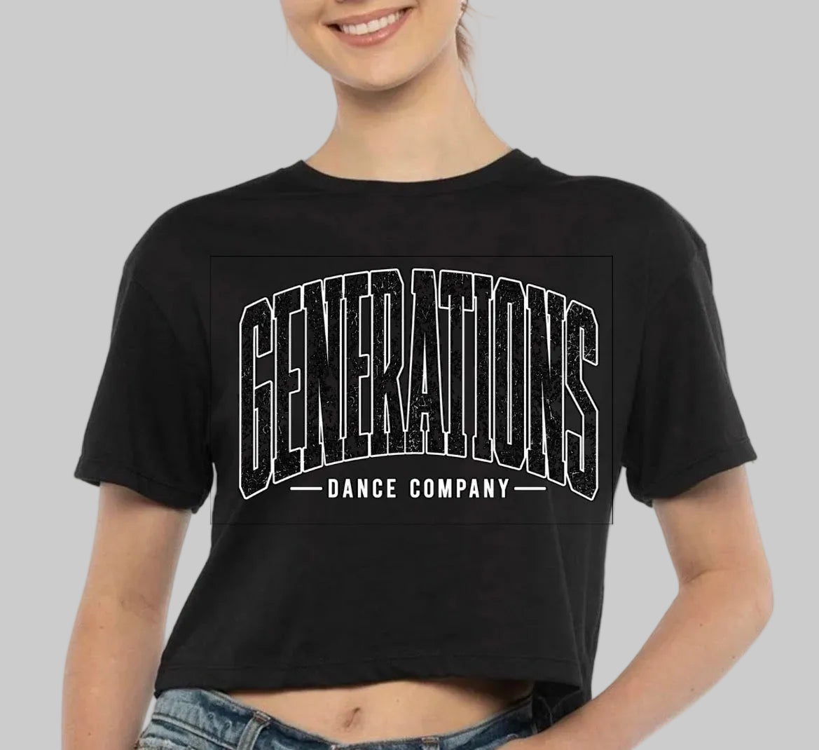 GDC Varsity distressed cropped tee - 058 - adult and youth