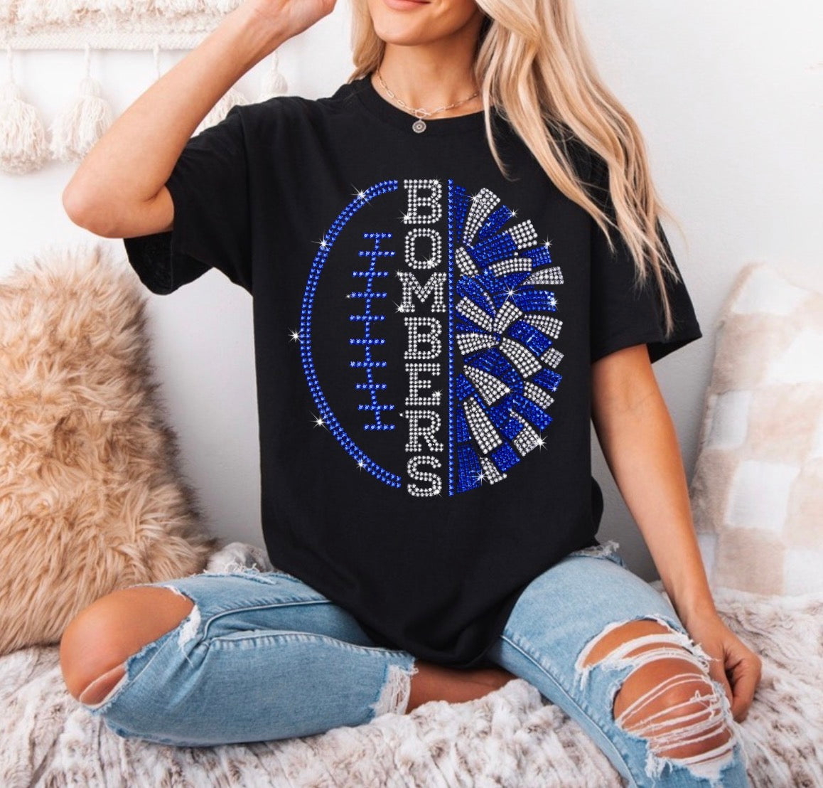 Bombers football and cheer bling tshirt - 009