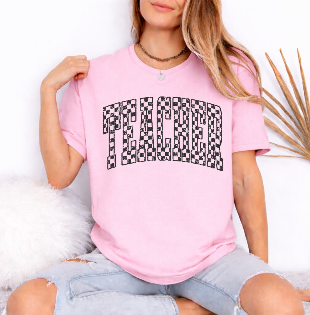 Teacher distressed checkered - 013