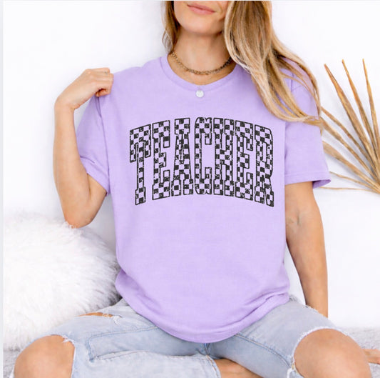 Teacher distressed checkered - 013